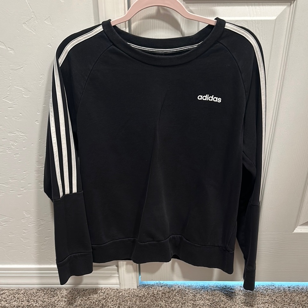 Adidas Black Crewneck with White Sleeve Stripes